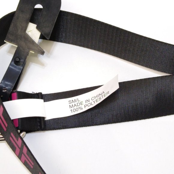 No Boundaries Geometric Print D-Ring Web Belt S/M/L Adjustable Black Fuschia NWT - Picture 4 of 4